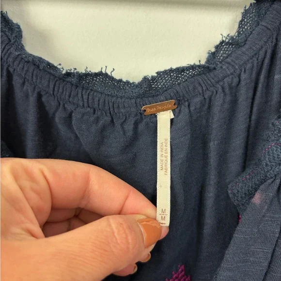 Free People Persuasion Embroidered Top Womens M Oversized Slouchy Boho Hippie - Picture 7 of 9